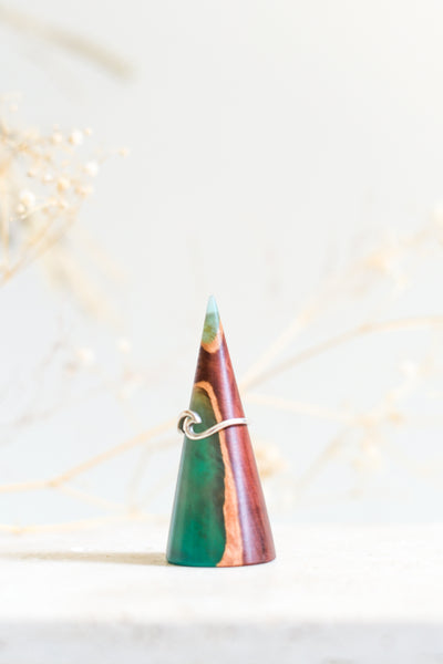 Wood and Resin Ring Cone in Teal