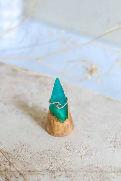 Wood and Resin Ring Cone in Blue