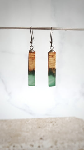 Wood and Resin Linear Earrings in green