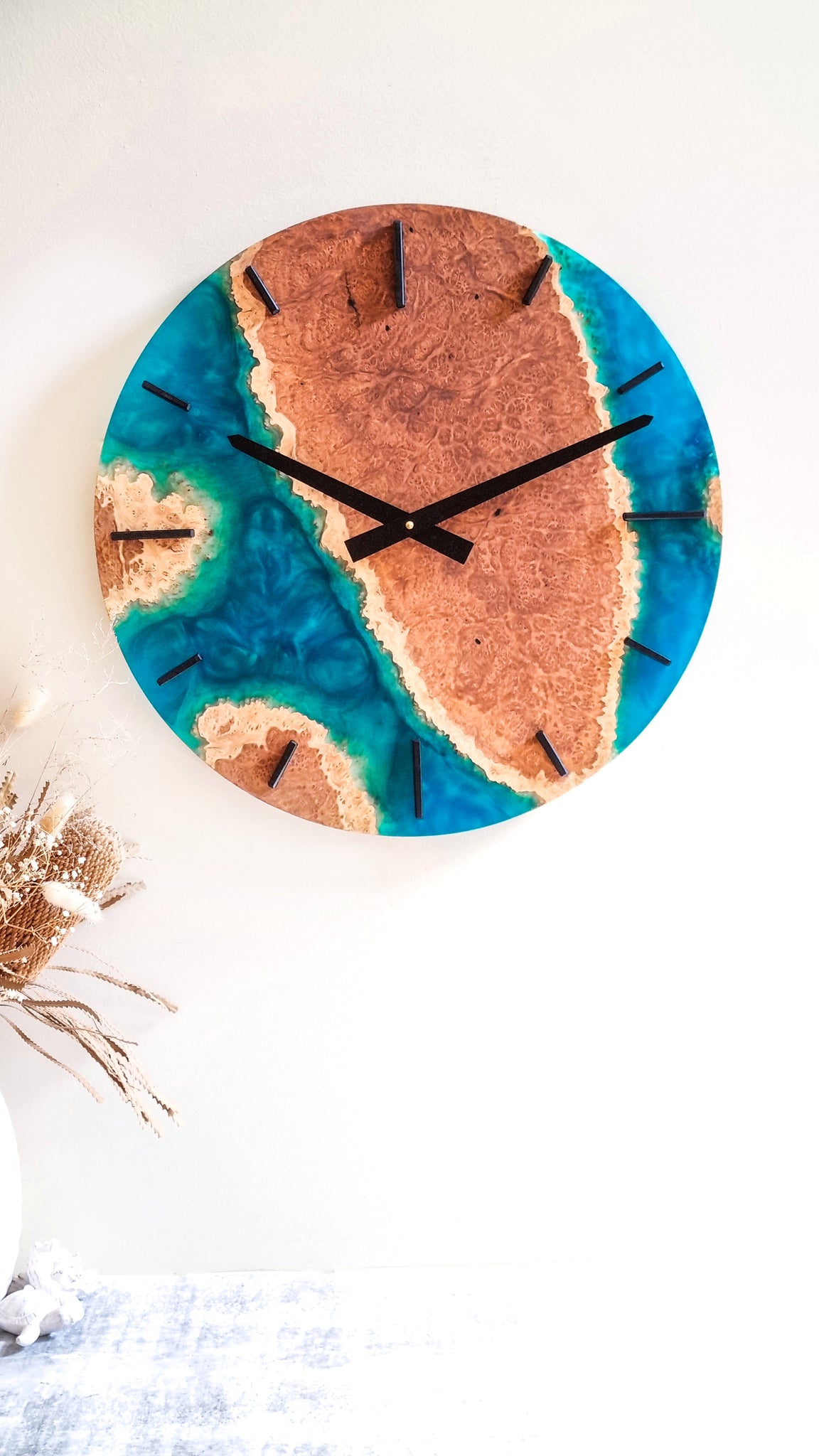 Large wood and resin wall clock
