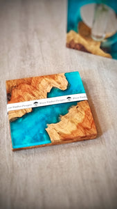 Wood and Resin Coasters in Turquoise 2 pack