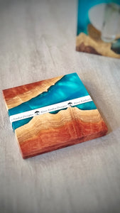 Wood and Resin Coasters in Turquoise 2p
