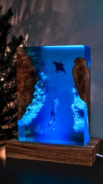 Underwater Lamp with diver & manta ray