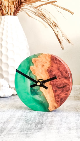 Desk Clock with wood and resin