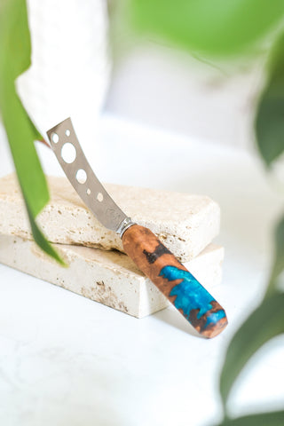 Turquoise Resin and burl Cheese Knife