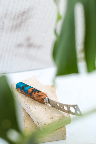 Turquoise Wood and Resin Cheese Knife