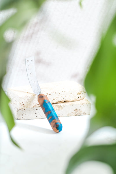 Turquoise Resin and Wood Cheese Knife