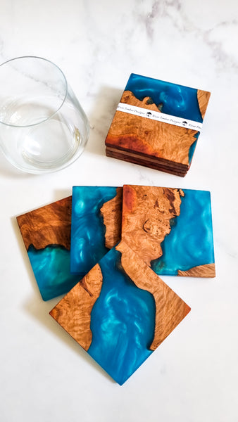 Turquoise and Resin Coasters 4 pack
