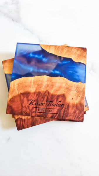 Wood and Resin Coasters in Indigo 4 pack