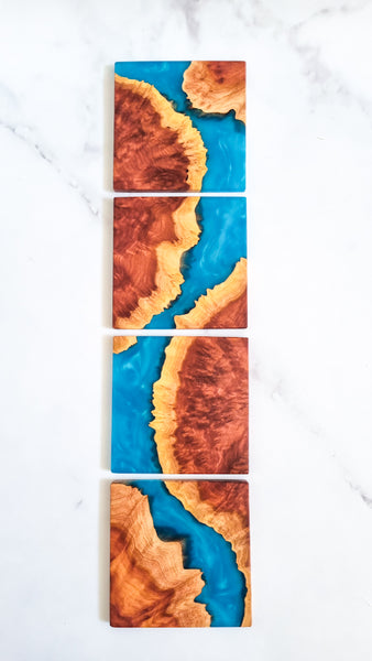 Wood and Resin Coasters in Turquoise pack