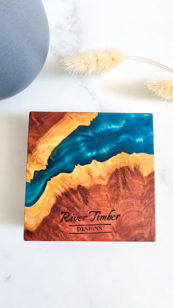 Wood and Resin Coasters in Turquoise pack