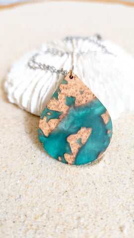 Burl and resin Pendant - Teardrop shape