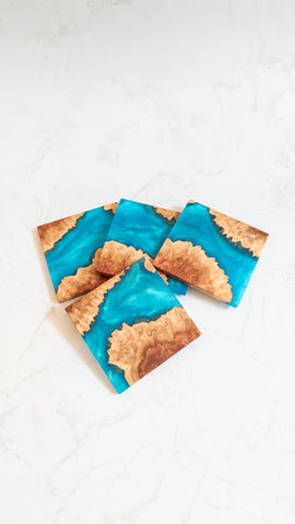 Wood and Resin Coasters in Turquoise 4p