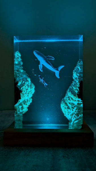 Underwater Lamp with whale and scuba diver