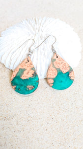 Wood and Resin Teardrop Earrings - Green