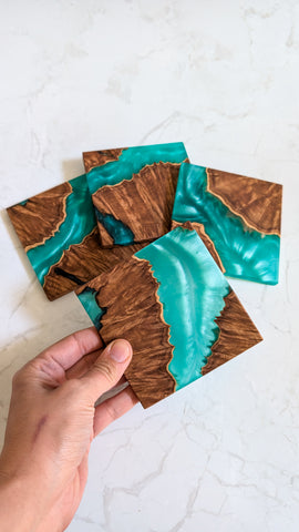 Wood and Resin Coasters in Green 4p