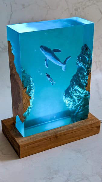 Underwater Lamp with whale and scuba diver