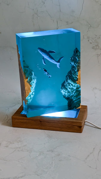 Underwater Lamp with whale and scuba diver