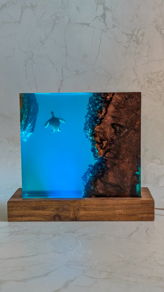 Square Underwater Lamp with sea turtle