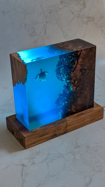 Square Underwater Lamp with sea turtle