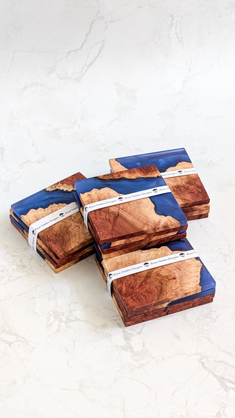 Wood and Resin Coasters in Blue 4 pack