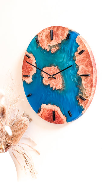 Burl Wood and resin wall clock 40cm