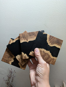 Wood and Black resin coasters 4p