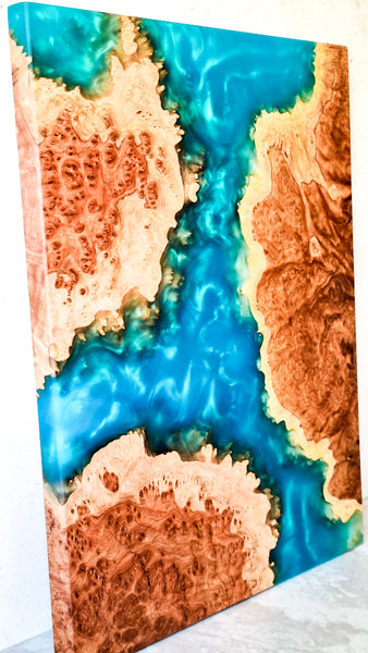 Wood and Resin Serving Board in turquoise