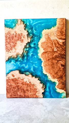 Wood and Resin Serving Board in turquoise