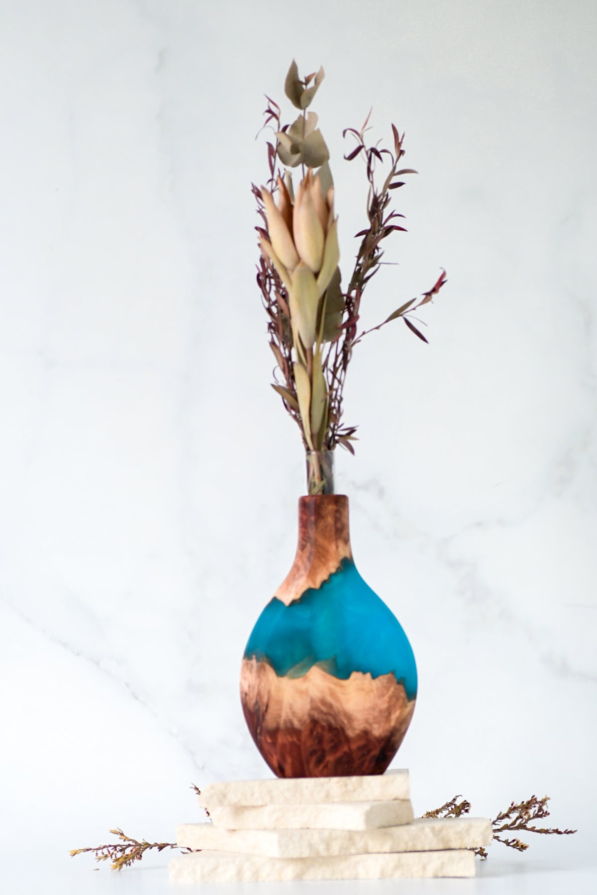 Wood and Resin Stem Vase Turquoise