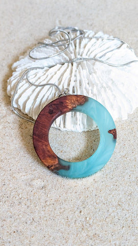 Wood and Resin Large Circle Pendant