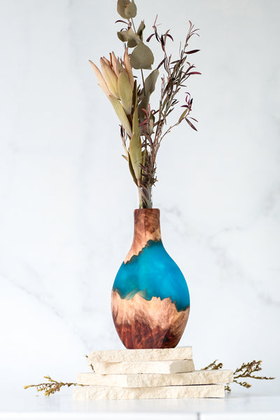 Wood and Resin Stem Vase Turquoise