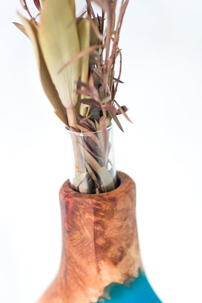 Wood and Resin Stem Vase Turquoise