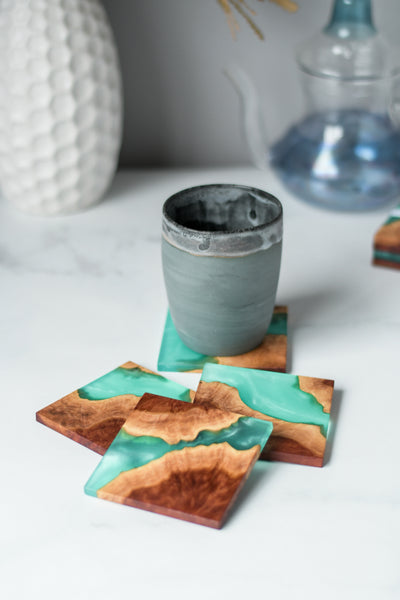 Wood and Resin Coasters in Green 4p