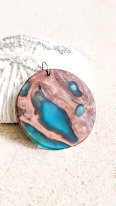 Wood and Resin Blue Circle Pendant