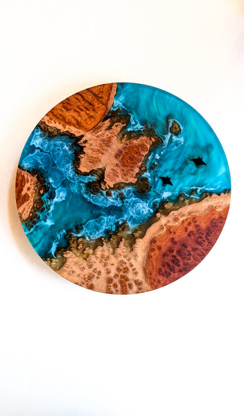 Wood and Resin Lazy Susan with Manta rays