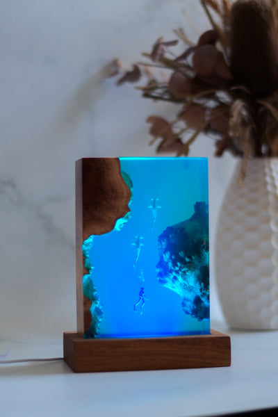 Underwater Lamp with diver & hammerhead sharks