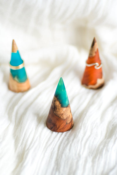 Wood and Resin Ring Cone - Green