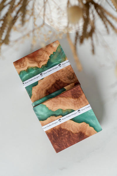 Wood and Resin Coasters in Green 4p