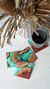 Wood and Resin Coasters in Green 4p