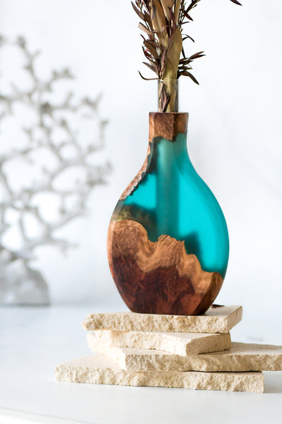 Wood and Resin Stem Vase Transparent