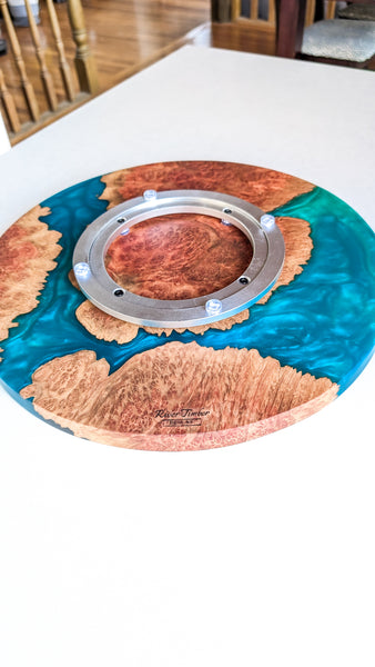 Wood and Resin Lazy Susan with 2 Manta Rays