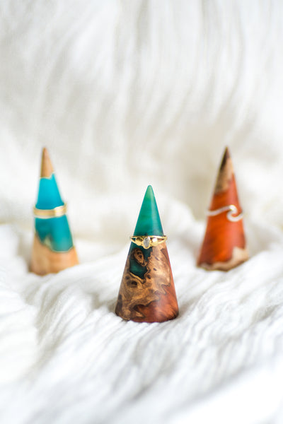 Wood and Resin Ring Cone - Green