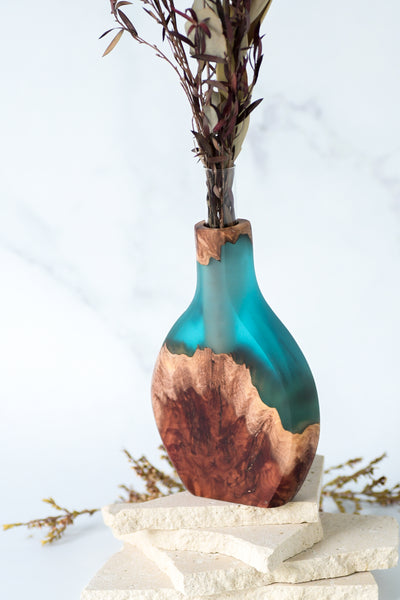 Wood and Resin Stem Vase Transparent