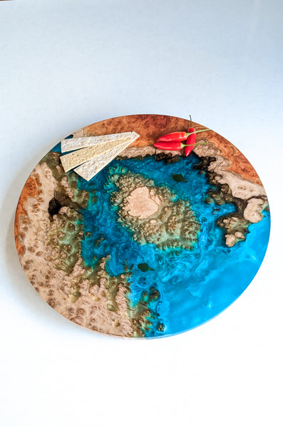 Wood and Resin Lazy Susan with Sea Turtles