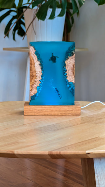 Underwater Lamp with turtle and scuba diver