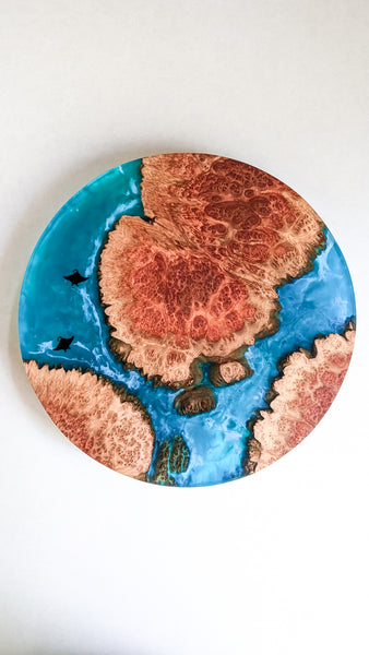 Wood and Resin Lazy Susan with 2 Manta Rays
