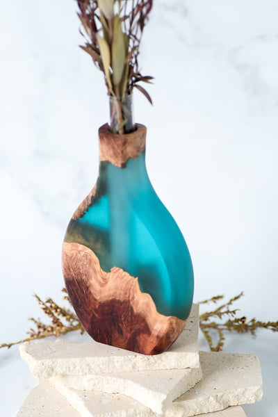 Wood and Resin Stem Vase Transparent