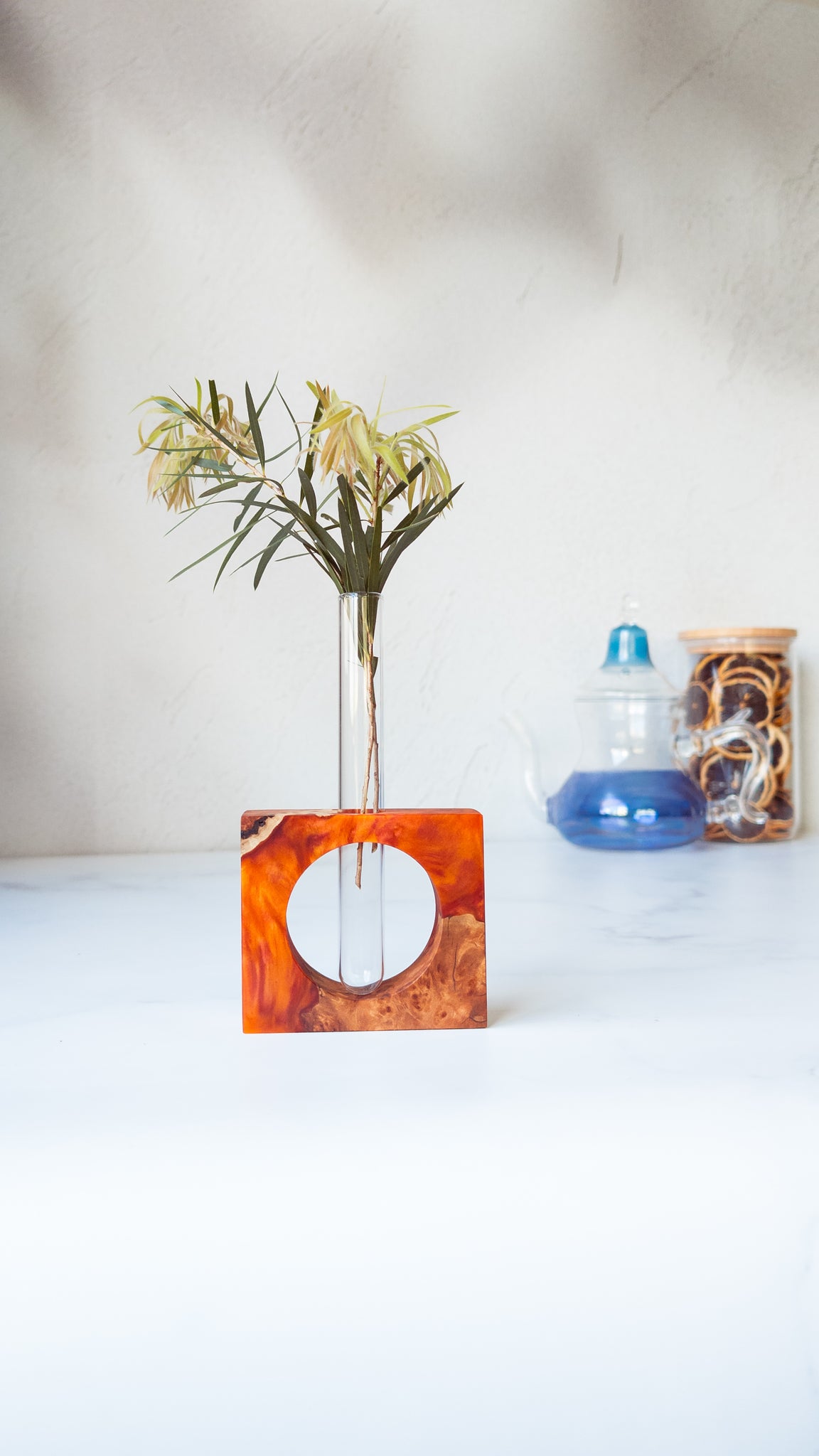 Orange Wood and Resin Vase