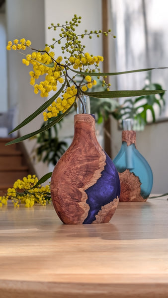 Purple Stem Vase from Burl and Resin